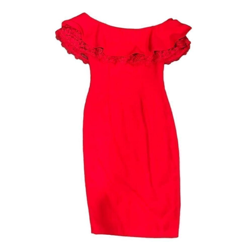 Aidan Mattox Mini Dress Women's Size 0 Red 100% Polyester Off The-Shoulder